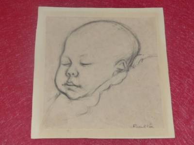 [Col.JEAN PICART LE DOUX] DESSIN ORIGINAL Signé FRANKLIN Portrait enfant ca 1950