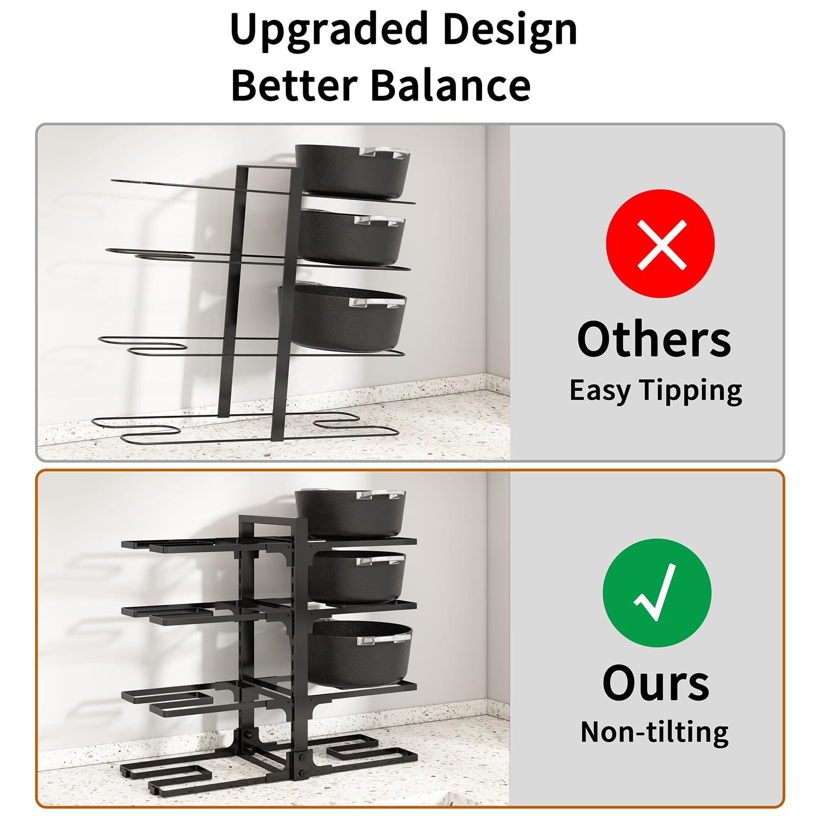 Adjustable Pots and Pans Organizer Under Cabinet 8-Tier Pot and Pan Organizer...