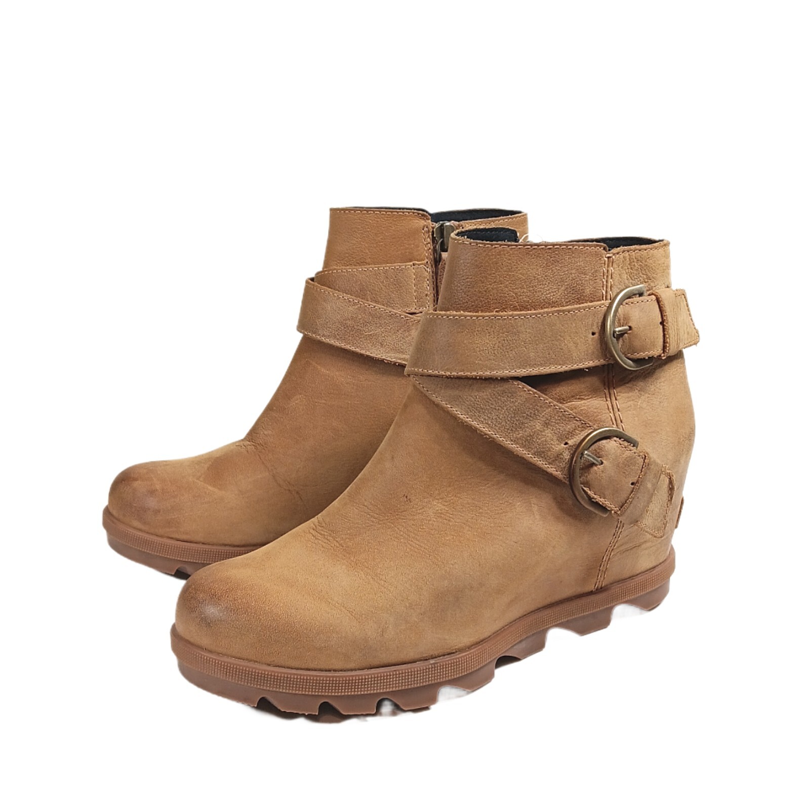 Sorel Joan of Arctic Wedge II Womens Tan Leather Zip Ankle Boot Size 8.5