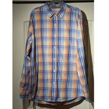 Tasso Elba Blue  Orange Plaid Button Up 100 Cotton Dress Shirt Mens Sz XL