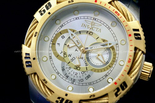 NEW Invicta SPEEDWAY 50MM SILVER Dial 18K Gold Plated Chrono TWO TONE S.S Watch - Picture 6 of 10