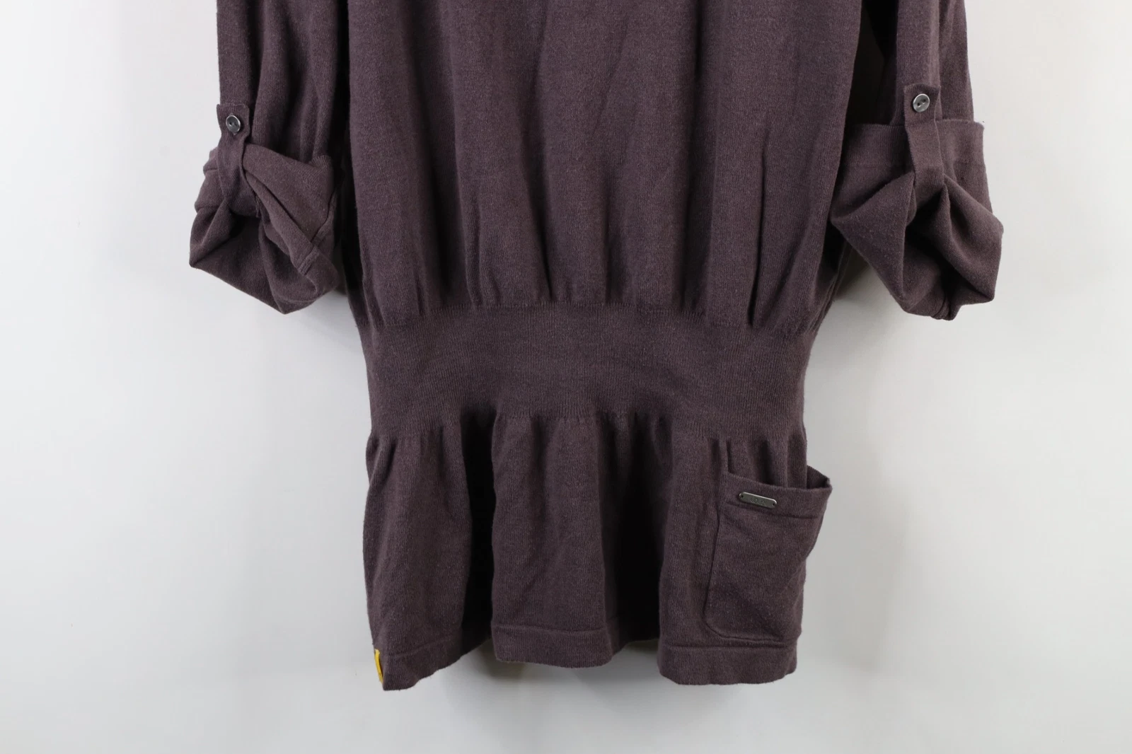 lole y2k blank cotton blend knit roll sleeve babydoll sweater