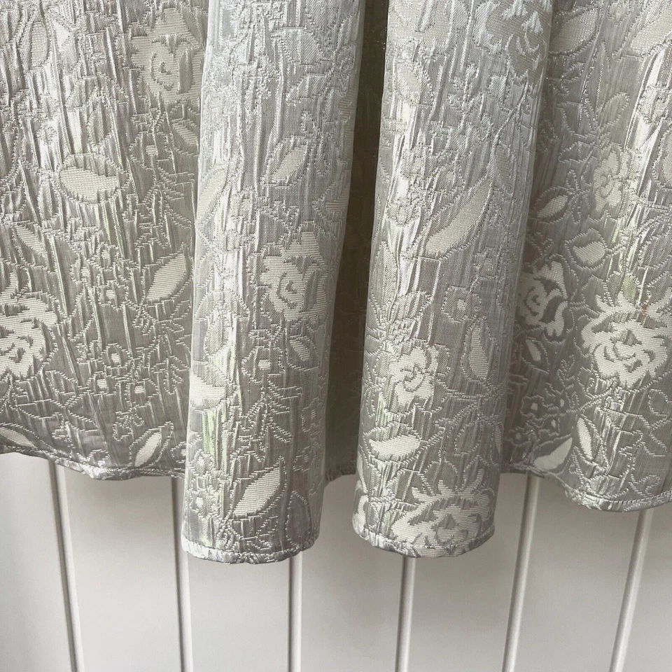 Miss Selfridge Skirt Women's UK 8 Metallic Silver Floral A-Line Knee Length - Image 4 of 4