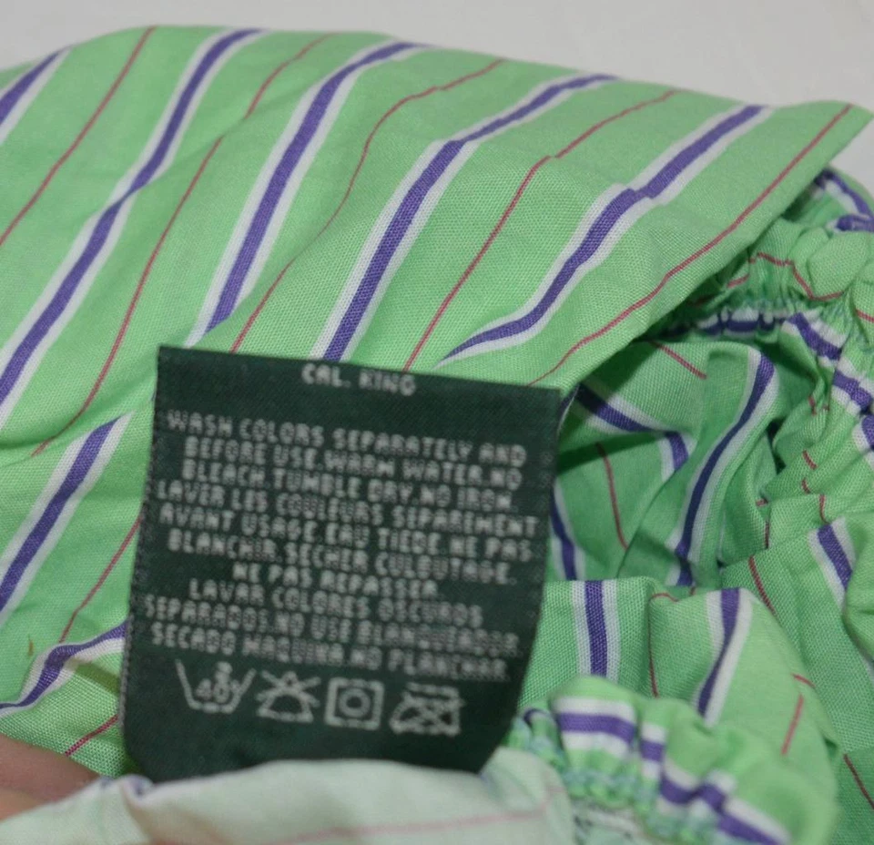 SÁBANA BAJERA AJUSTADA DE DISEÑADOR RALPH LAUREN Hampton Beach Club rayas verdes CAL KING NUEVA Foto 3 de 3