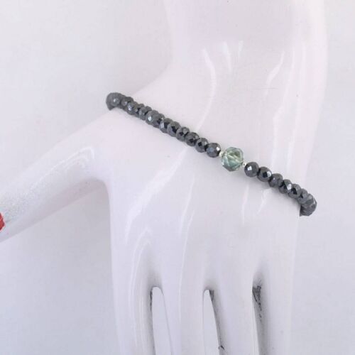 5 Mm 7 1/2 Zoll Schwarzes Diamant Perlenarmband Mit Blauer Perle Zertifiziert ! - Bild 2 von 6