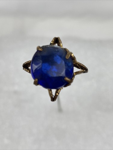 Antique Victorian Gold Tone Brass Hat Pin With Blue Stone, 6-1/2”, 1900’s. - Picture 4 of 6
