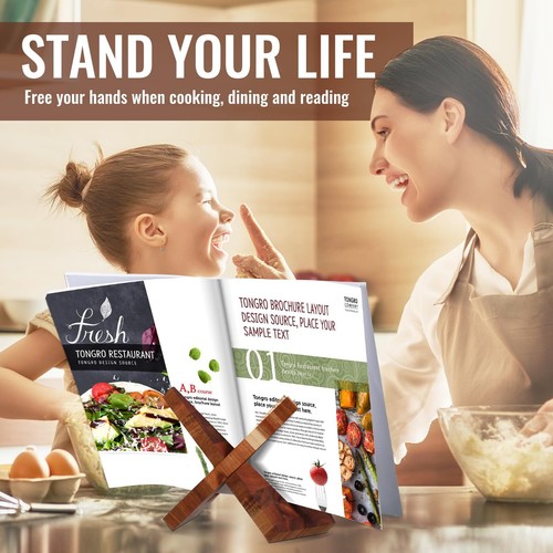 Cookbook Stand for Kitchen Recipe Book Holder for Kitchen Counter Wooden Cook... - Picture 2 of 7