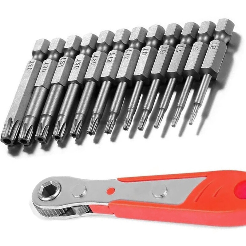 13PCS Extra Long Torx Bit Set with Ratcheting Screwdriver for Professional Use