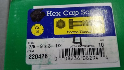 10 Hex Cap Screws 7/8 - 9 x 3 1/2'' Grade 8 Coarse Thread