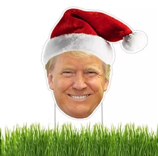 Funny Trump Santa Hat Yard Sign With 2 Stakes President Donald Trump XMAS Decor
