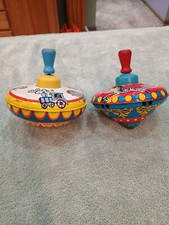 Lot of 2 Ohio Art Vintage Metal Spinner Toy - Circus Theme - Spinning Toy Works