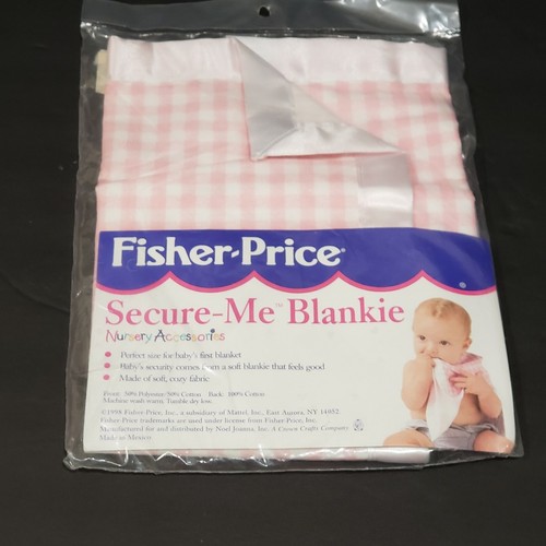 Couverture bébé Fisher Price Secure Me Blankie rose blanc à carreaux lovey vintage - Photo 1/5