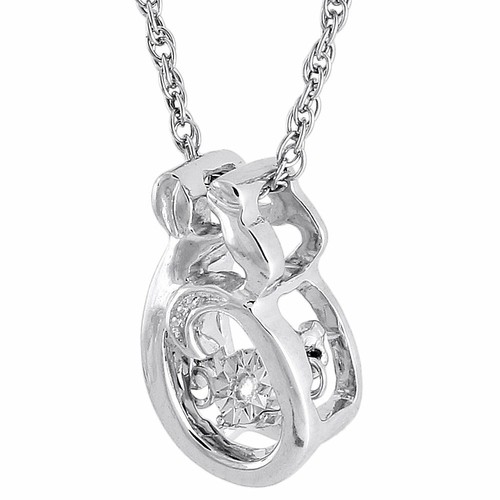 Dancing Diamond Necklace .925 Sterling Silver Mother Daughter Pendant w/ Chain - Picture 2 of 4