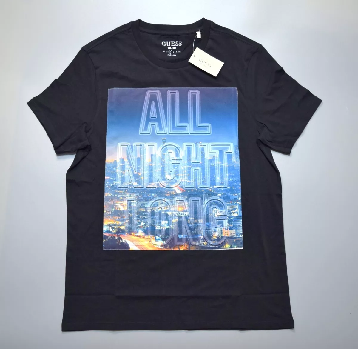 GUESS Men s Textured Printed Stretch Cotton T Shirt Black size MEDIUM