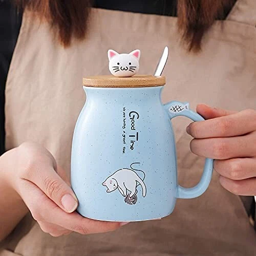 Taza para gatos con cuchara y tapa Taza para gatitos Taza de leche Café Gato Taza de té Regalo de cumpleaños Foto 2 de 4