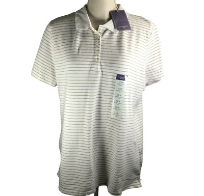 NWT Laura Scott Womens Polo Top PXL Petite Brown Stripped  Blouse Short Sleeve 