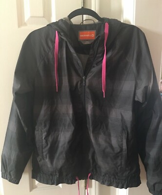 Women's Merrell Hooded Windbreaker Jacket Size Small Gray/Black