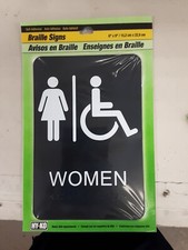 Braille Handicap Women Restroom Sign Hy-Ko Products 6x9 Self Adhesive USA NEW
