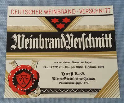 Old Shot Label Bottle Label Label Brandy Klein-Steinheim Hanau