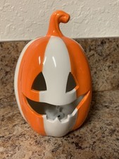 Target Bullseye 2021 Ceramic Orange Striped Pumpkin Halloween With Light NWT