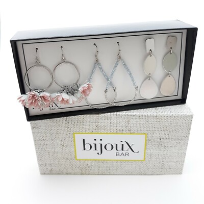 BIJOUX BAR Earrings Boxed Set of 3 Pierced Soft Shade with Silver