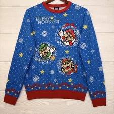 Super Mario Holiday Ugly Christmas Sweater 2XS Nintendo Gamer Luigi Bowser Blue
