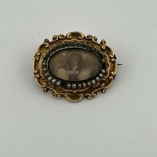 Antique Victorian Gold Filled Mourning Brooch Hair Pendant Pearl Keepsake 1900s