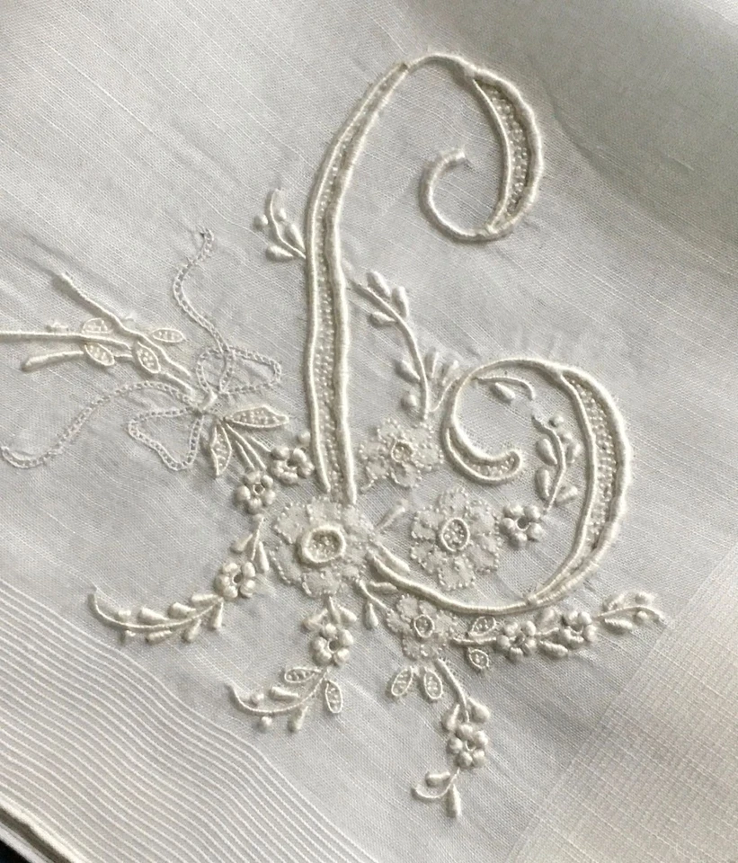  Vtg Unused Madeira White Wedding Hanky  Embroidered Monogram "C” Gerbrend - Image 2 of 4