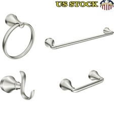 Brushed Nickel Bathroom Accessories Set Towel Bar Toilet Paper Holder Robe Hook