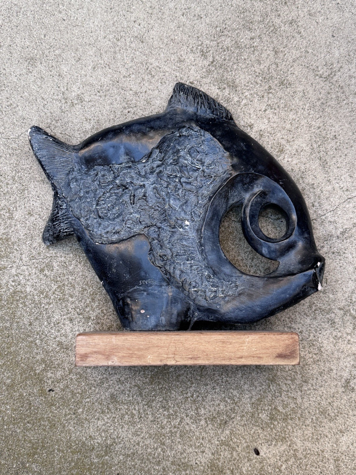 VTG 1970 Austin Productions Klara Sever Clay Fish Sculpture Modernist 13 Inch Mid Century Art