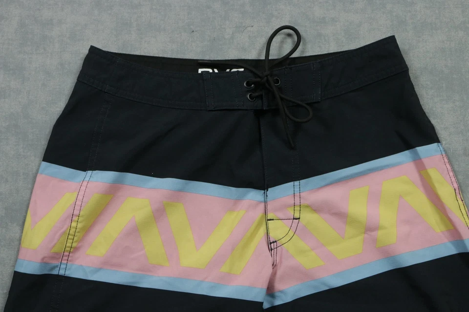 Pantalones Cortos RVCA Para Hombres 29 Negro Rosa Amarillo Boardshorts Bañador Cordón Foto 2 de 4