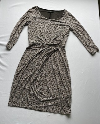 WEEKEND MAX MARA Midi Jersey Dress Floral Ruched 3/4 Sleeve Round Neck M