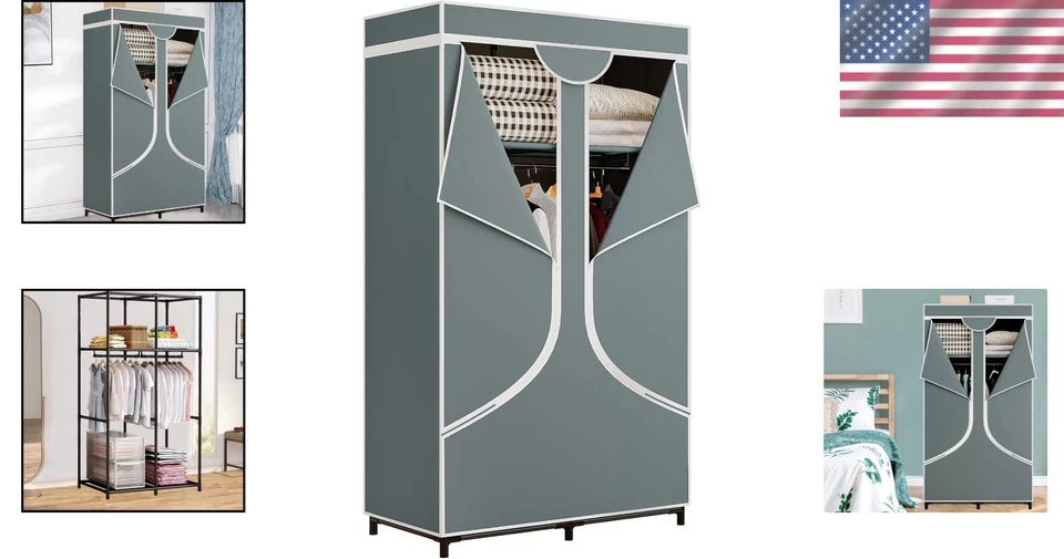 坚固金属便携式壁橱收纳盒带无纺布保护套,34 英寸高 — 第 2/4 张图片