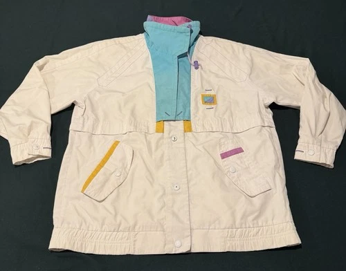 Vintage 80s Be In The Current Seen Pastel Colorblock Light Jacket Mens Medium image 2
