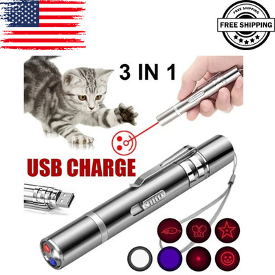 Red Laser Pointer USB Rechargeable Lazer UV Light LED Flashlight Cat Dog Pet Toy