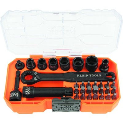 Klein Tools KNECT  1/4-Inch Drive Impact-Rated Pass Through Socket Set, 32-Piece