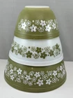Set/3 PYREX Spring Blossom Crazy Daisy Green Nesting Mixing Bowls #s 401-402-403