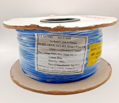 RS PRO 803-4133 Mittelblau 0,75 mm² Tri-Rated Kabel 20 AWG 24/0,2 mm 100 m PVC UK