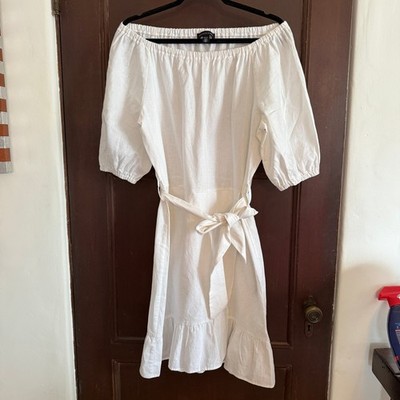 SAKS FIFTH AVENUE | White Linen Off Shoulder Ruffle Hem Dress | Small | eBay