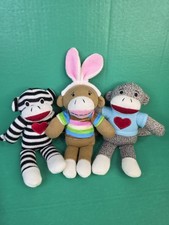 Sock Monkey Lot Of 3 Plush 10" Stuffed Animals For Valentine's Day, Easter