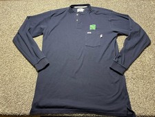 Tyndale FR Henley Shirt Mens Large Long CAT 2 Blue Flame Resistant USA