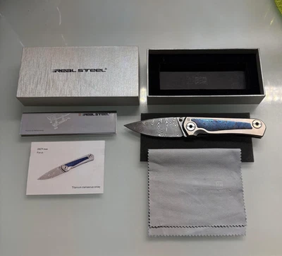 Real Steel Phasma Balbachdamast Timascus Taschenmesser Titangriff Damastklinge  - Bild 1 von 4