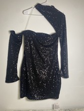 ASOS DESIGN sequin slashed shoulder mini dress high neck black Sz 8