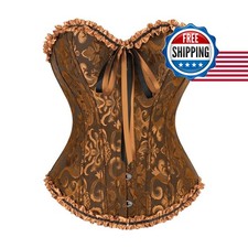 Frawirshau Women's Overbust Costume Corset Renaissance Victorian Ginger XS