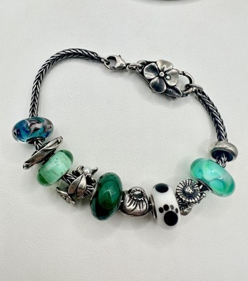Trollbeads 6 LAA charms flower clasp bracelet 3 925 Signed beads Sterling read