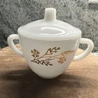 Federal Glass Sugar Bowl with Lid White with Gold Vintage -