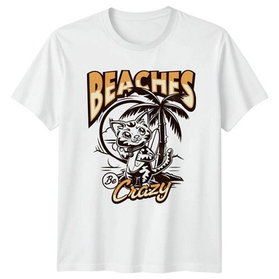 Beaches Be Crazy T-Shirt Surfende Katze Retro Tropical Beachwear