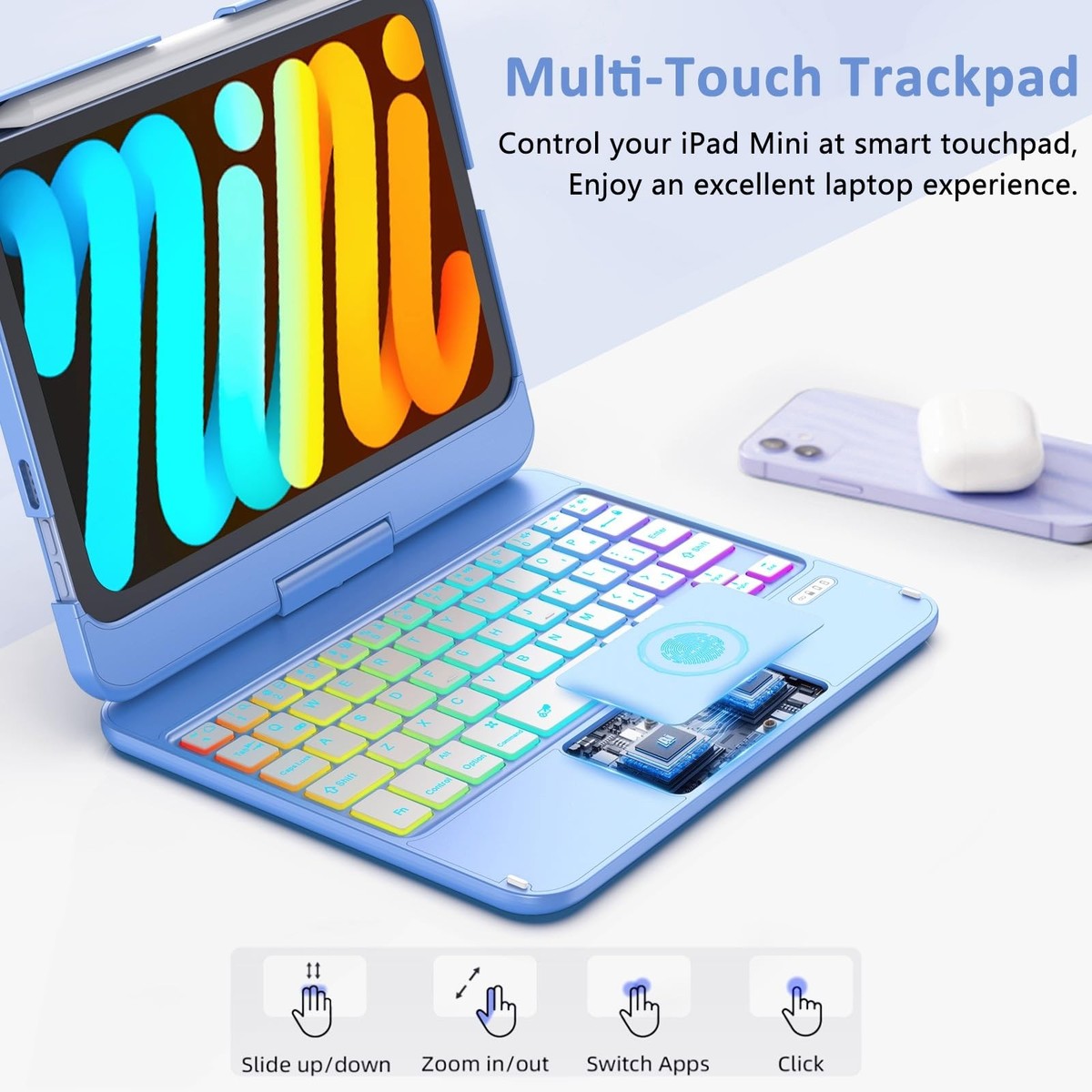FUWANG Touchpad Keyboard Case for iPad mini 7 A17 Pro 2024 & Mini