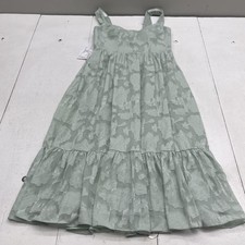 Azazie Dress Womens 8 Green Floral Jacquard Square Neck Fit & Flare Midi Wedding