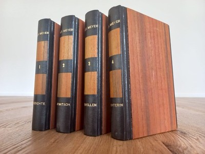 Conrad Ferdinand Meyer Werke   Halbleder mit Holzfurnier   Vier Handeinbände